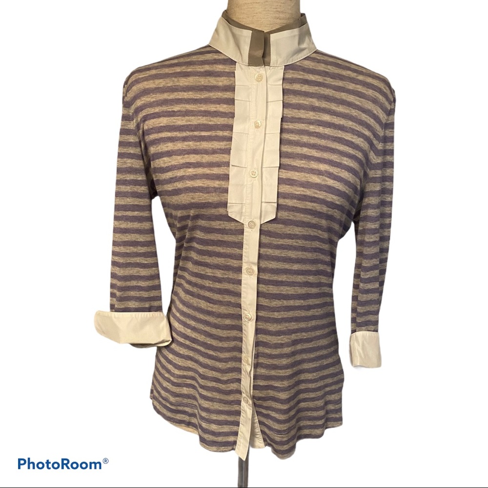 FABIANA FILIPPI TOP GRAY BLUE STRIPE WHITE ITALY SIZE M